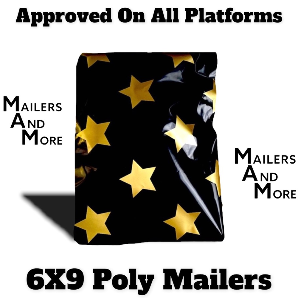 50 6X9 Poly Mailers Black Gold Star Envelopes PRICE FIRM - Picture 3 of 6